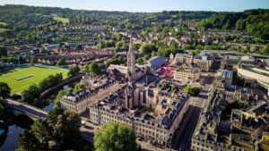 Aerial view of the city of Bath. Image copyright of University of Bath.